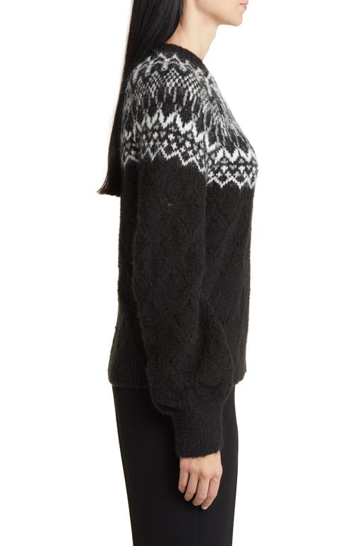 Wit & Wisdom Fair Isle Pointelle Sweater In Black/off White