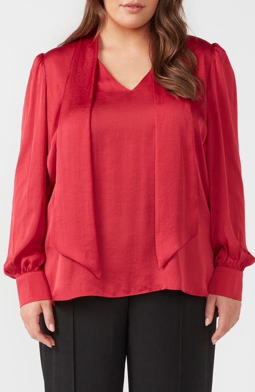 Estelle Lenora Tie Neck Satin Shirt In Ruby Pink