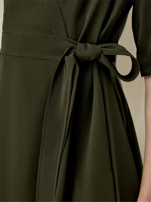 Shop Lilysilk Front Tie Wrap Silk Dress In Olive Green