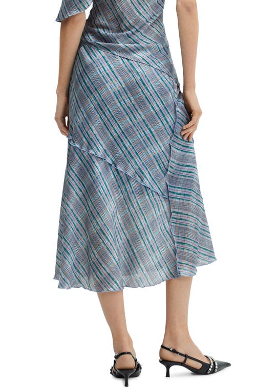 Shop Mango Plaid Satin Midi Skirt In Medium Blue