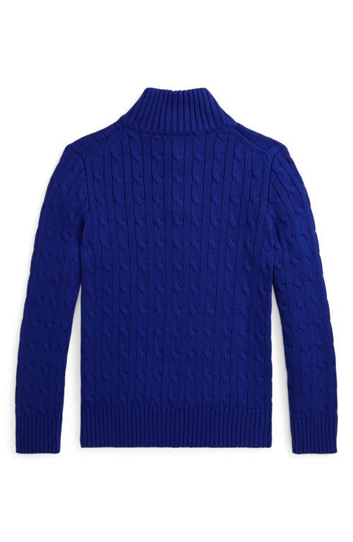 Shop Ralph Lauren Polo  Kids' Cable Cotton Half Zip Sweater In Classic Azure