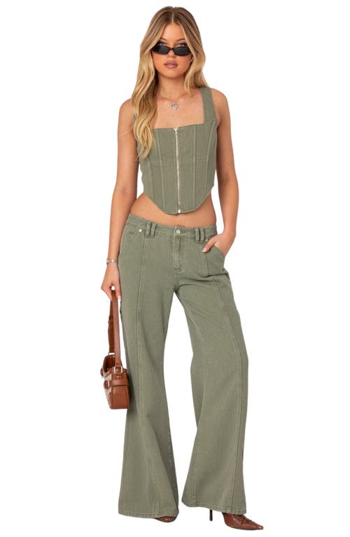 Edikted Lottie Washed Denim Crop Corset Top In Olive