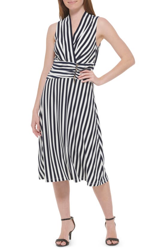 slim fit dress slacks Modern Fit-N-Flare Midi Dress - Contrast Stripe Organza
