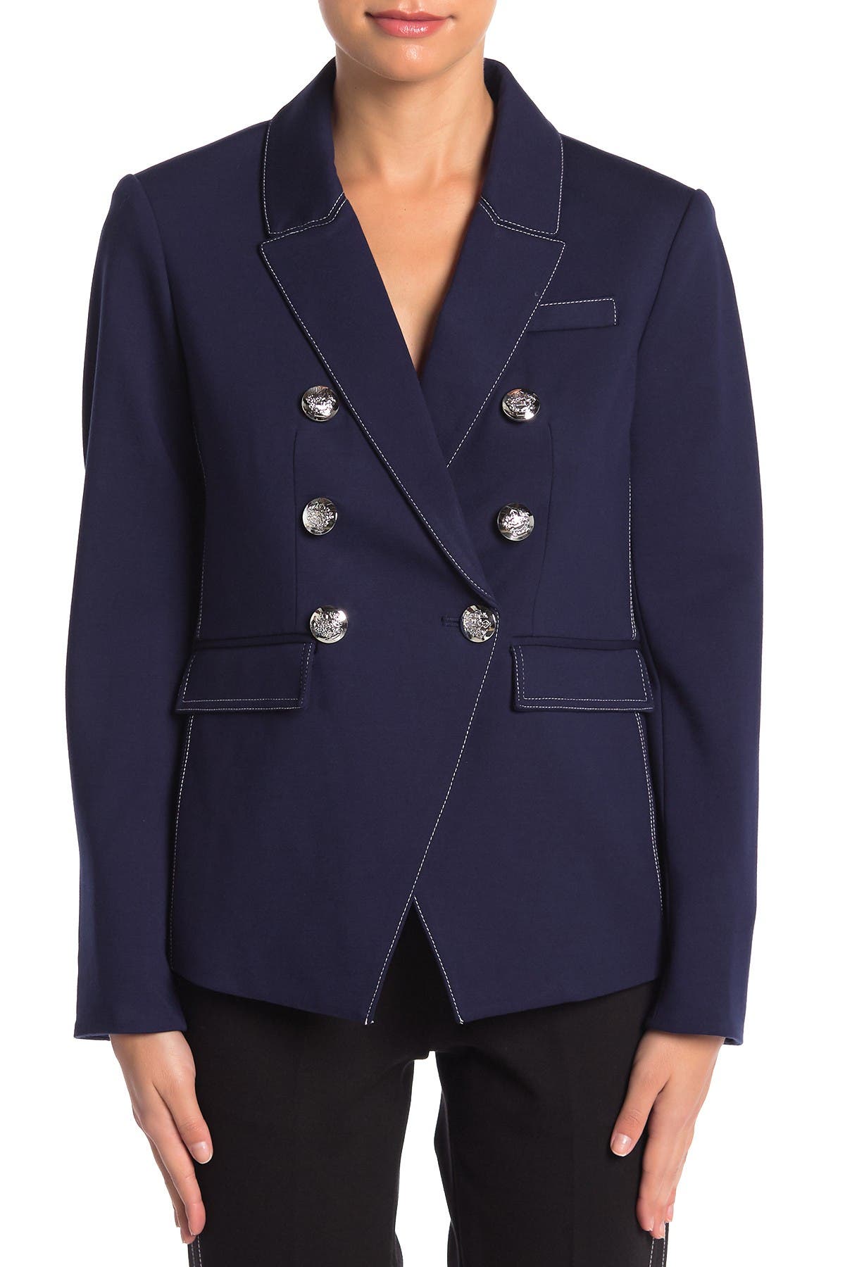 T Tahari | Double Breasted Contrast Topstitch Blazer | Nordstrom Rack