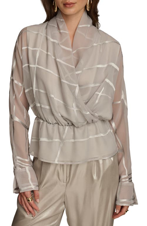 DONNA KARAN Burnout Chiffon Faux Wrap Top in Pavement 