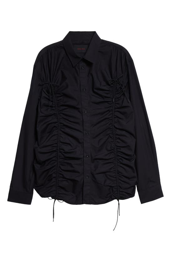 Shop Simone Rocha Classic Fit Drawstring Ruched Button-up Shirt In Black