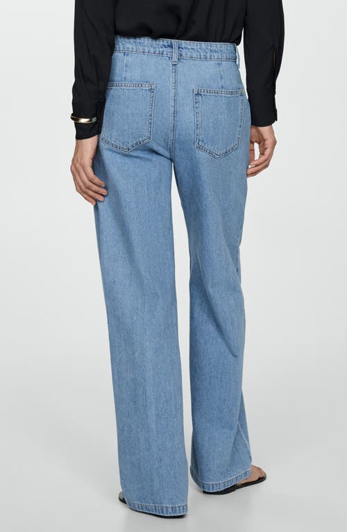 Mango Pleat Front Fluid Straight Leg Jeans In Open Blue