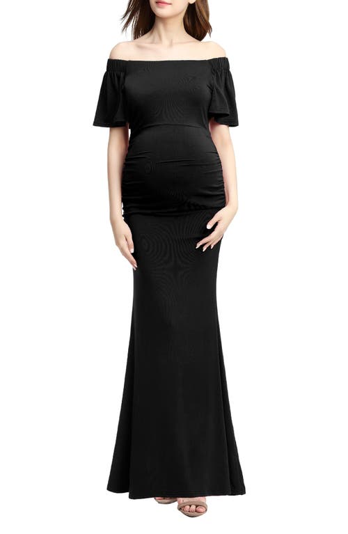 Kimi and Kai Abigail Off the Shoulder Maternity Trumpet Gown in Black