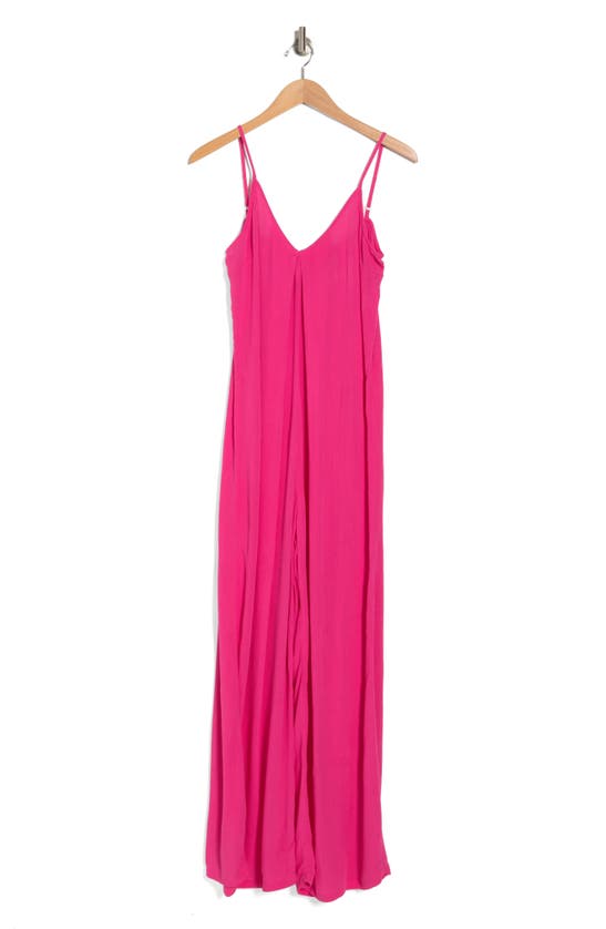 Shop Lovestitch V-neck Gauze Jumpsuit In Bright Pink
