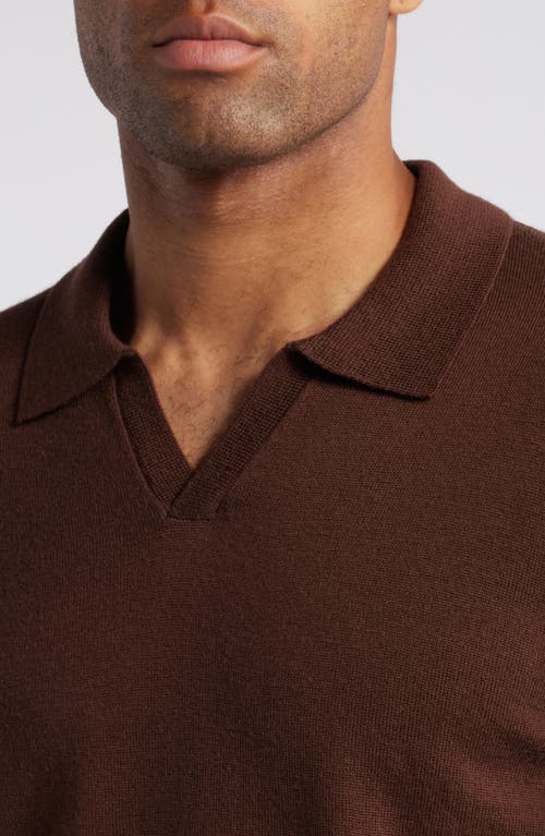 Shop Nordstrom Johnny Collar Long Sleeve Merino Wool Sweater In Brown Bitter