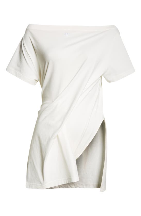 Shop Courrèges Asymmetric Bateau Neck Cotton Knit Dress In Heritage White