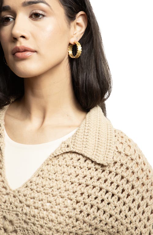 Saachi Chunky Crochet Cardigan Sweater In Beige