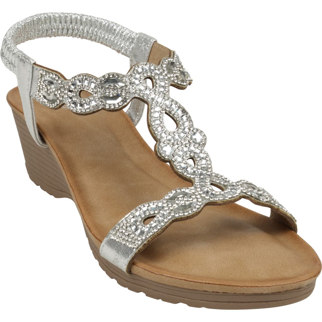 Good Choice New York Damaris Embellished Ankle Strap Wedge Sandal In Silver
