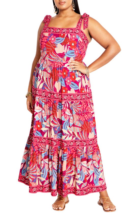 City Chic Paradiso Floral Maxi Sundress In Red
