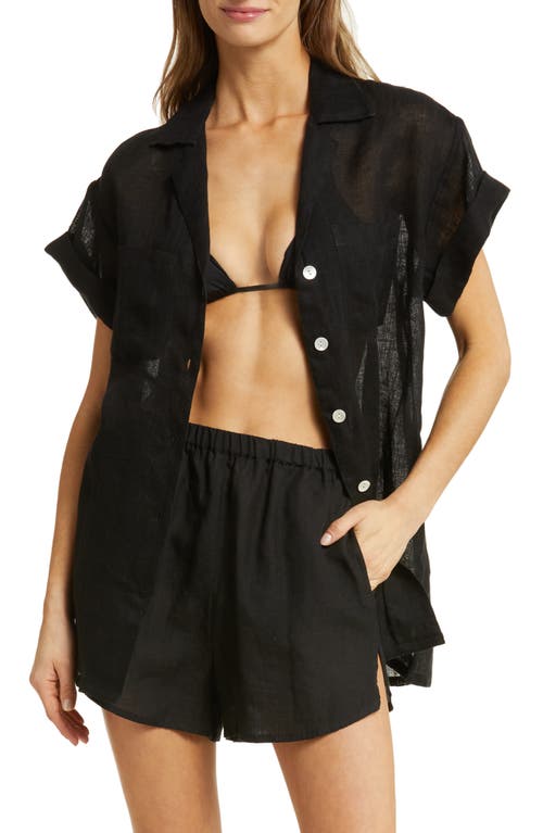 Vitamin A Playa Pocket Linen Cover-Up Button-Up Shirt at Nordstrom,