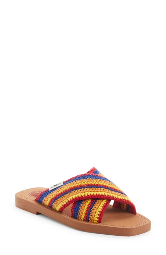 Chloé Woody Crisscross Knit Strap Slide Sandal In Multicolor Red
