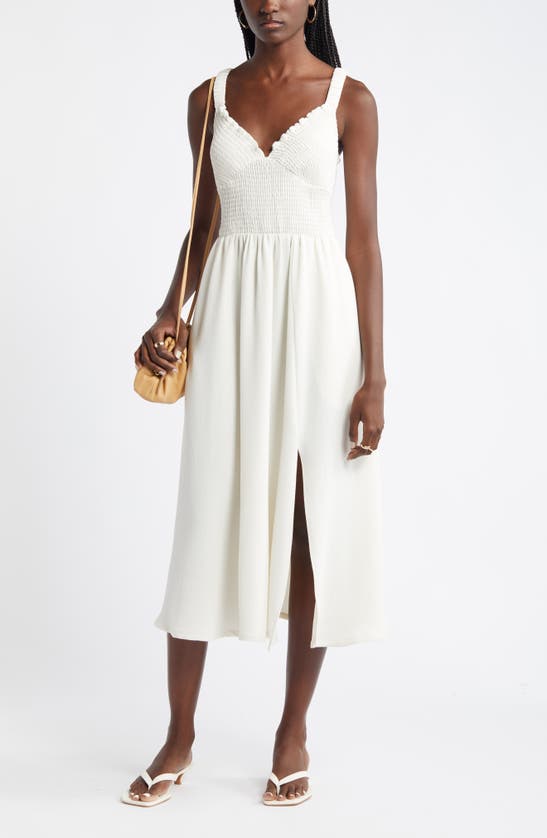 Nordstrom Smocked Bodice Sleeveless Midi Dress In Ivory Pristine