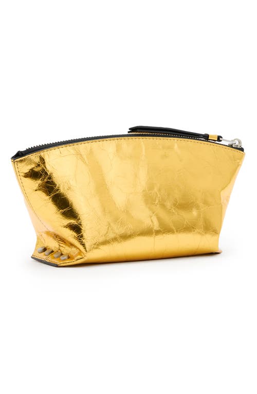 Shop Allsaints Anais Stud Metallic Leather Clutch In Warm Gold