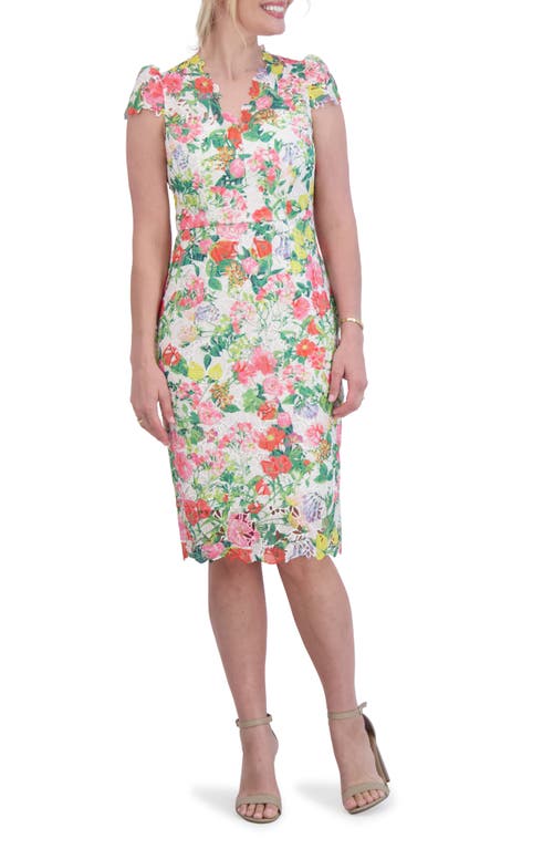 Eliza J Floral Eyelet Sheath Dress Ivory Multi at Nordstrom,