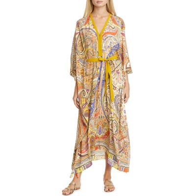 Etro Belted Paisley Cover-Up Caftan, Ivory