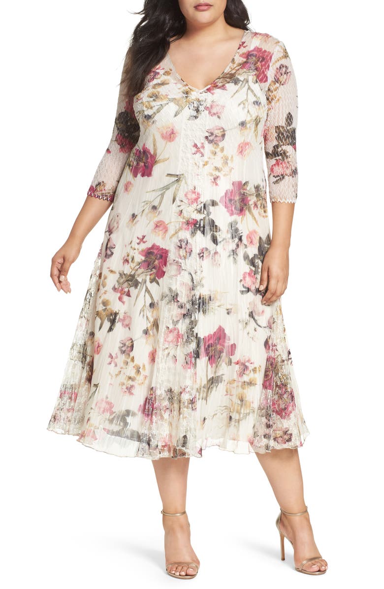 Komarov Floral Charmeuse & Chiffon A-Line Dress (Plus Size) | Nordstrom