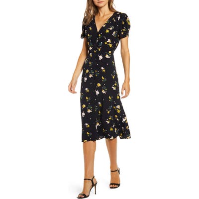 Chelsea28 Floral Ruched Sleeve Dress, Black