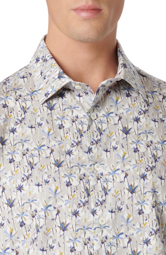 Shop Bugatchi Miles Ooohcotton® Leaf Print Short Sleeve Button-up Shirt In Sand