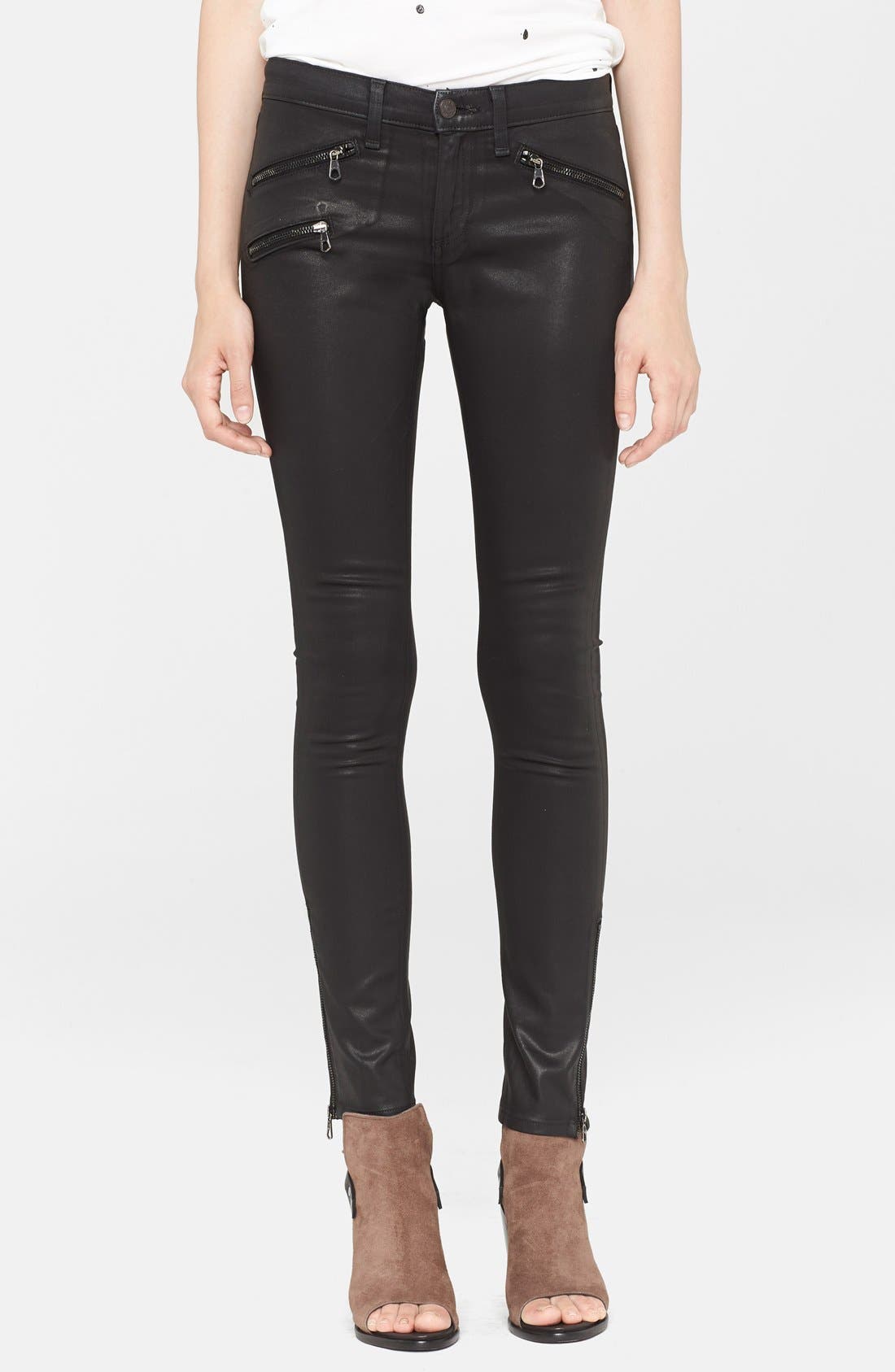 black skinny jeans with ankle zip
