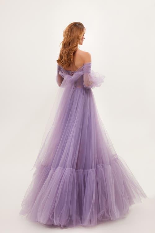 Shop Milla Lavender Sheer Sleeves Maxi Tulle Dress