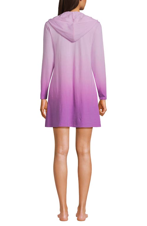 Lands' End Cotton Jersey Long Sleeve Hooded Swim Cover-up Dress In Vivid Violet Ombre