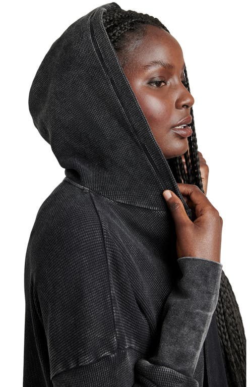 Shop Splendid Jaime Thermal Knit Open Front Hoodie In Black Wash