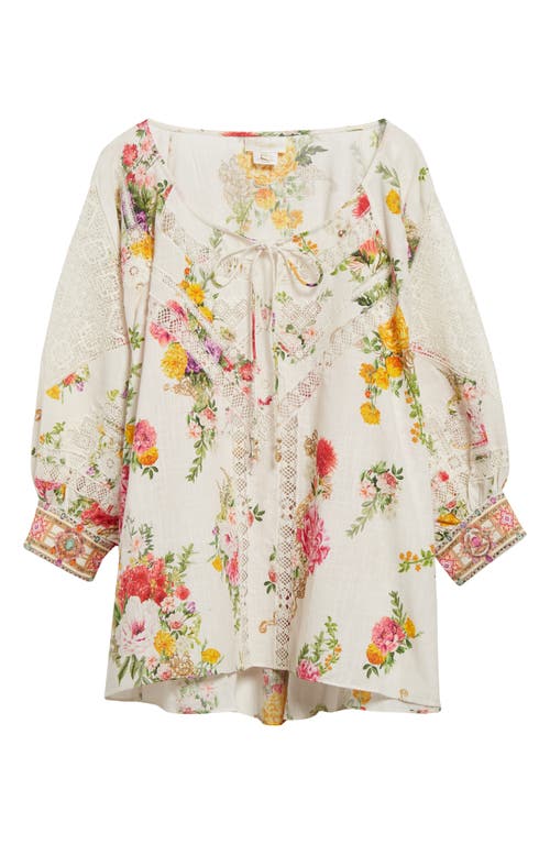 Camilla Egyptian Rose Print Raglan Sleeve Cotton Top In Egyptian Rose