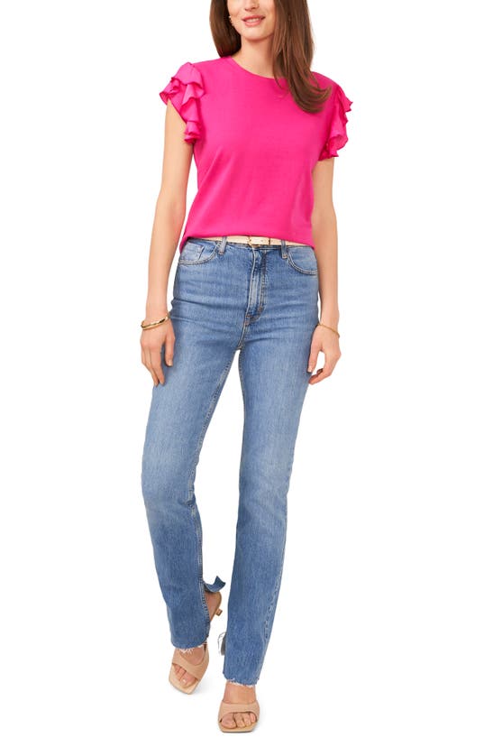 Shop Vince Camuto Tiered Ruffle Sleeve Cotton Blend Top In Hot Pink
