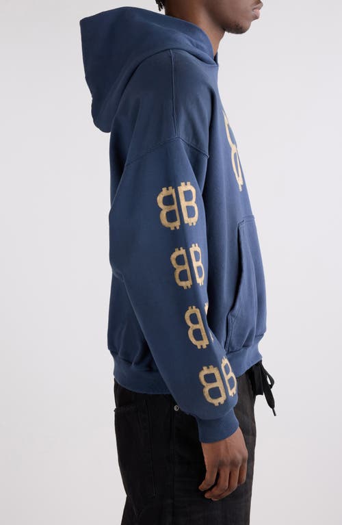 Shop Balenciaga Crypto Monogram Cotton Graphic Hoodie In 4108 Washed Blue