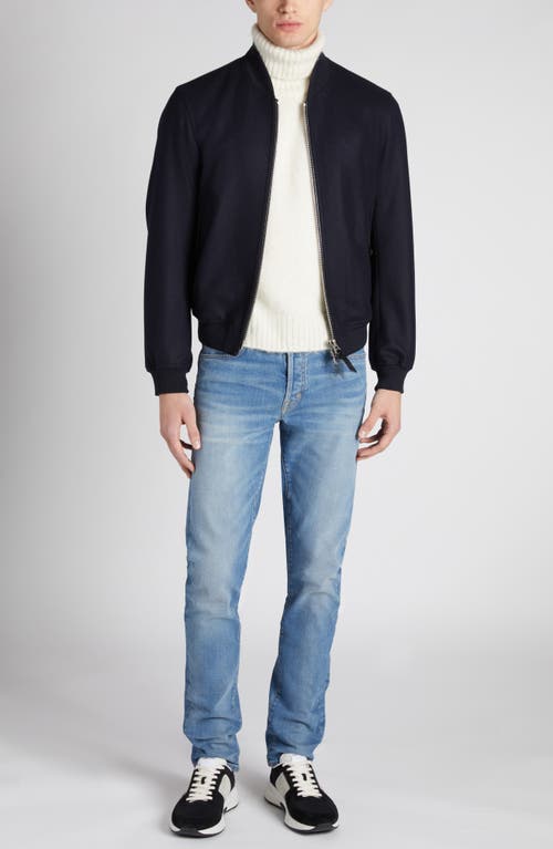 Tom Ford Light Felt Bomber Jacket In Navy