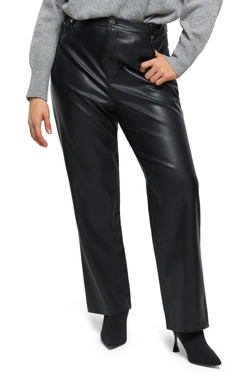 Topshop Petite faux leather straight pants in black