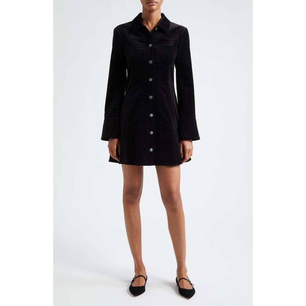 Cinq À Sept Jocelyne Long Sleeve Stretch Velvet Shirtdress In Black