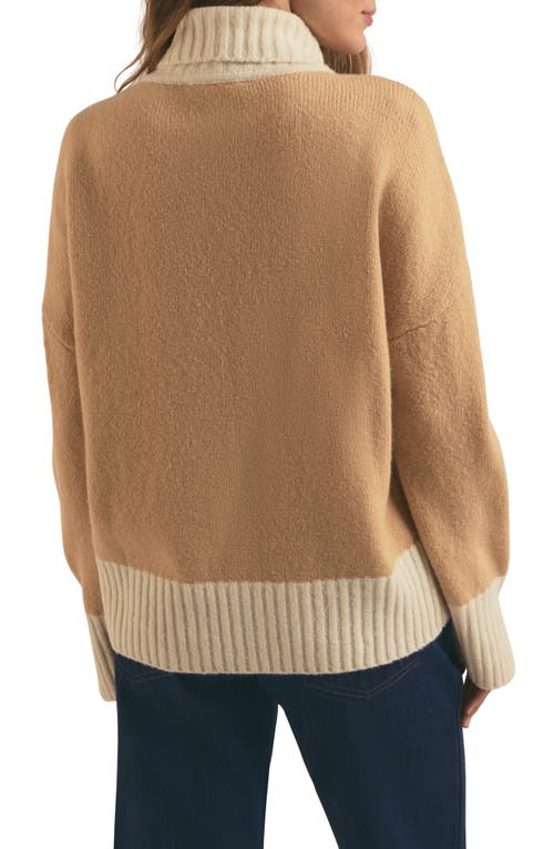 Shop Favorite Daughter The Andi Contrast Rib Turtleneck Wool & Cashmere Blend Sweater In Beige/ivory