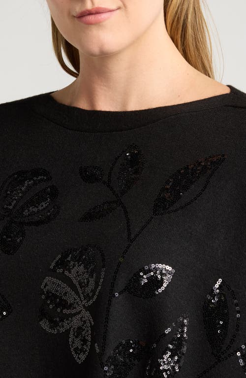 Shop Anne Klein Floral Sequin Poncho In Anne Black