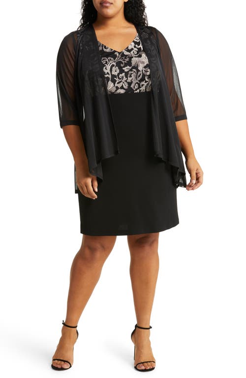 Shop Connected Apparel Sheath Dress & Jacket Set In Black/gold