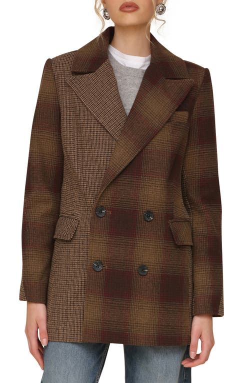 Shop Avec Les Filles Patchwork Double Breasted Blazer In Brown/red Plaid Mix