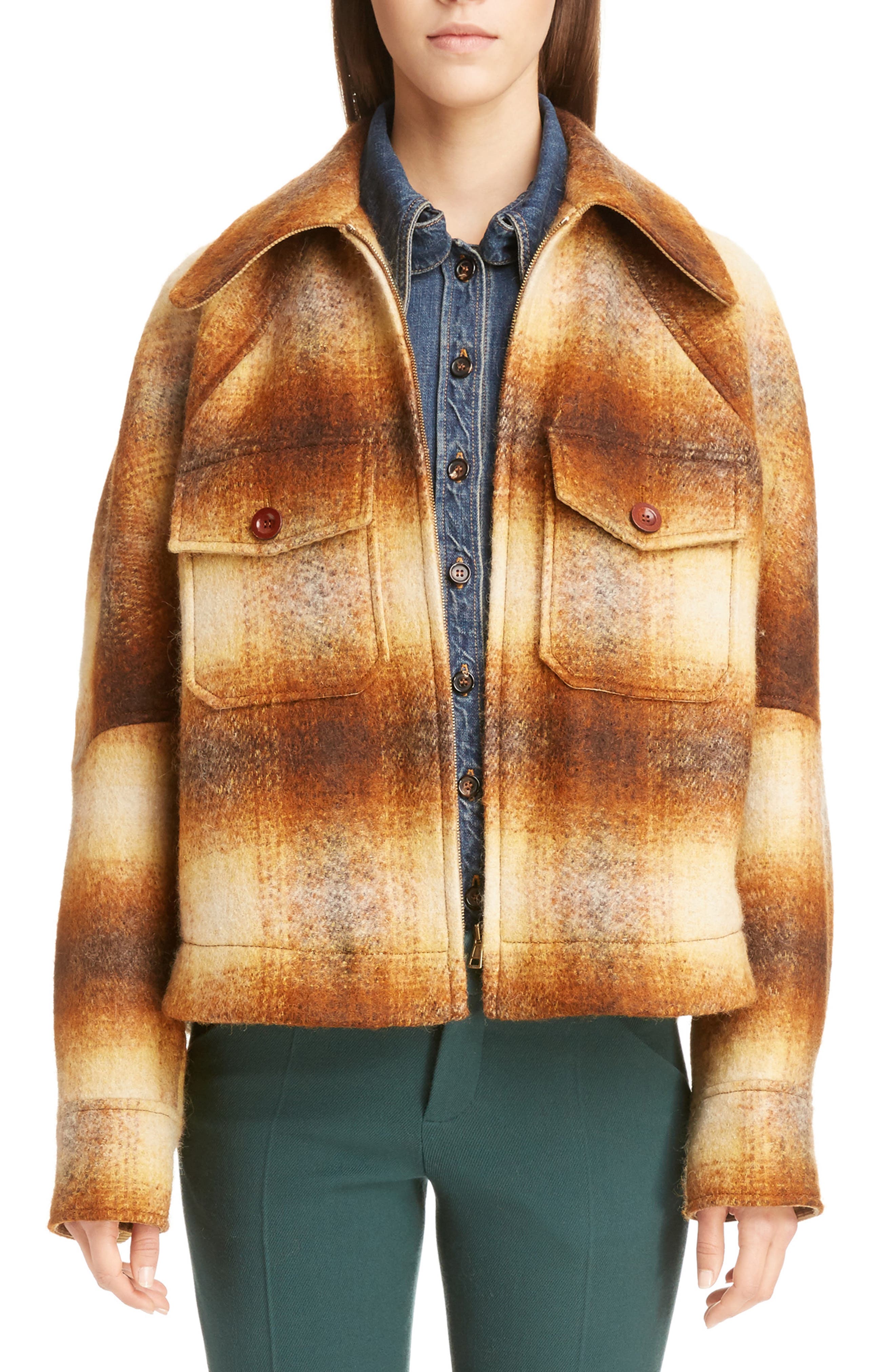 Chloé Mohair Blend Check Lumber Jacket Nordstrom
