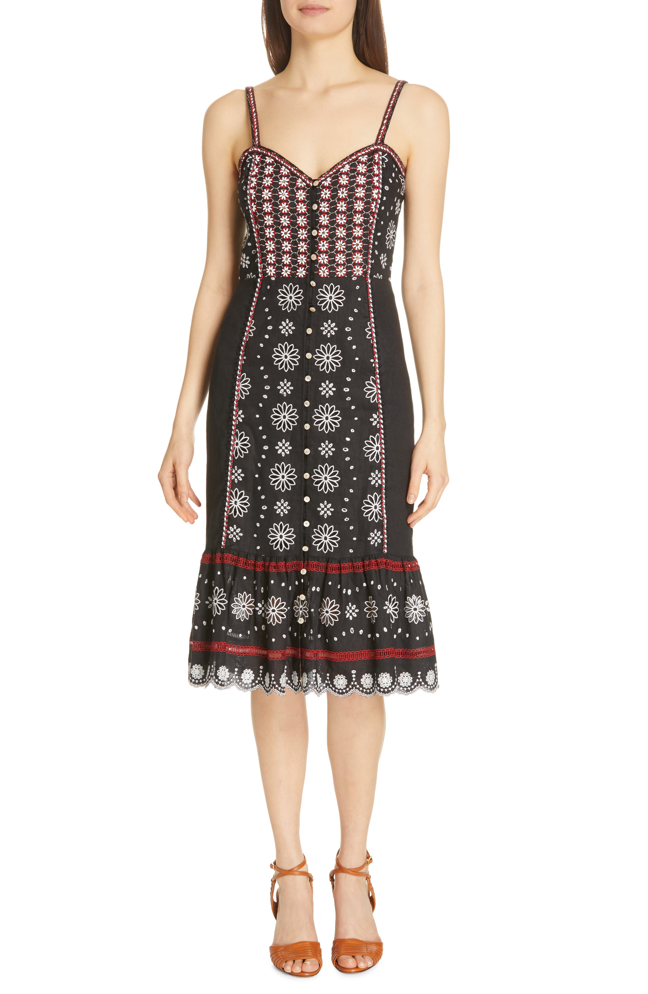 Veronica Beard Giuliana Beaded Linen Dress, Black