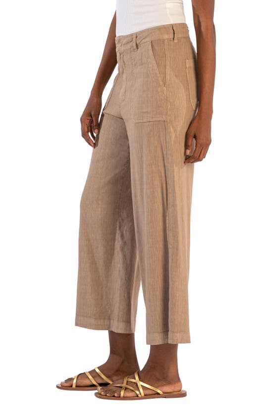 Shop Kut From The Kloth Topaz High Waist Crop Wide Leg Linen Blend Pants In Khaki