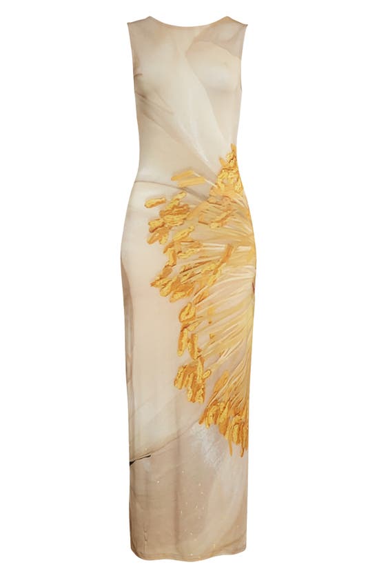 Shop Paloma Wool Fortunata Flower Print Semisheer Sleeveless Dress In Ecru