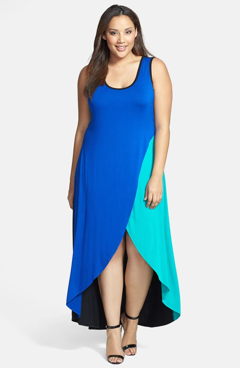 Calvin Klein Colorblock High/Low Jersey Maxi Dress | Nordstrom