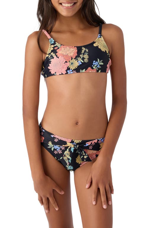 O'Neill Kids' Kali Floral Tie Back Two-Piece Swimsuit Black at Nordstrom,