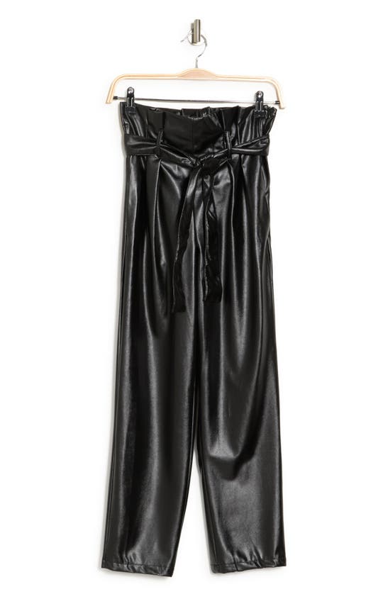 Max Studio Vegan Leather Paperbag Waist Pants In Black