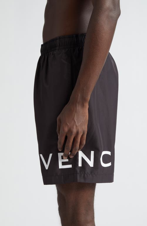 Shop Givenchy Logo Swim Trunks In Black/white