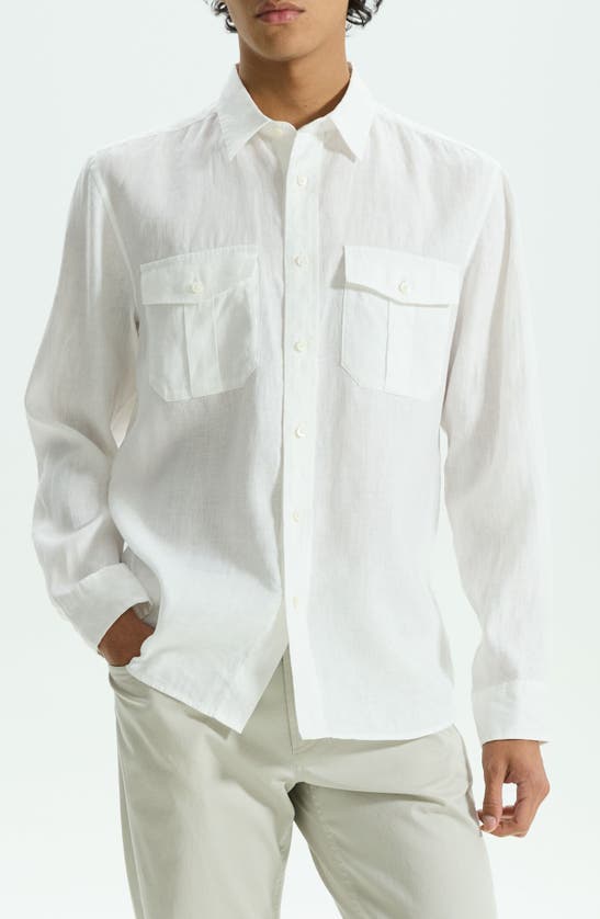 Theory Military Ls.relaxed Linen Button-up Shirt In White